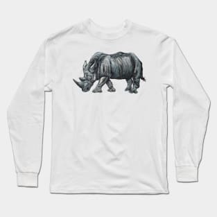 black rhino line art illustration Long Sleeve T-Shirt